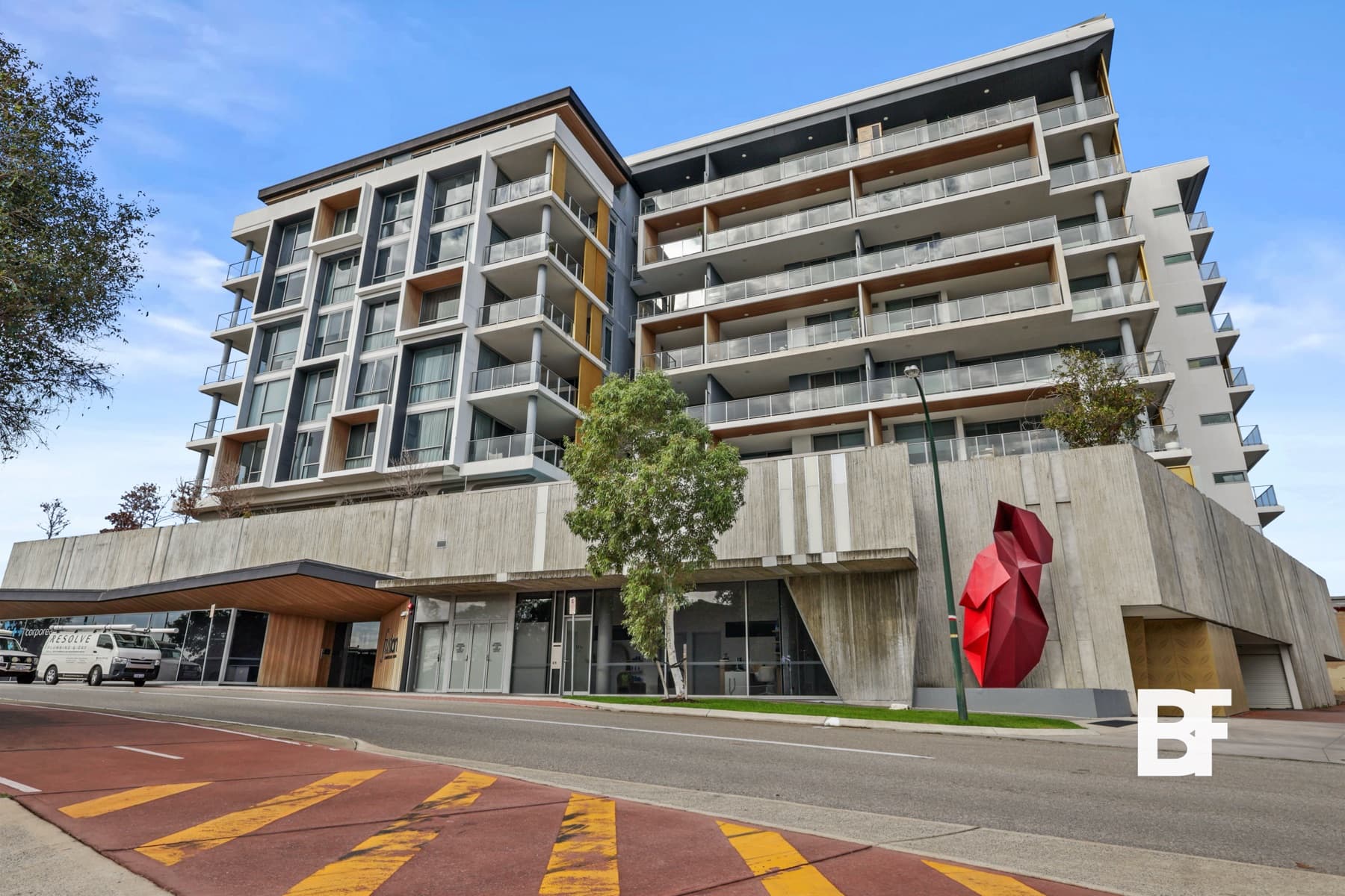 Modern Perth apartment development photographed from street level